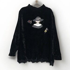 VTG 90s White Stag Jacket Womens Shirt Button Black Velvet Retro Fashion 18w/20w